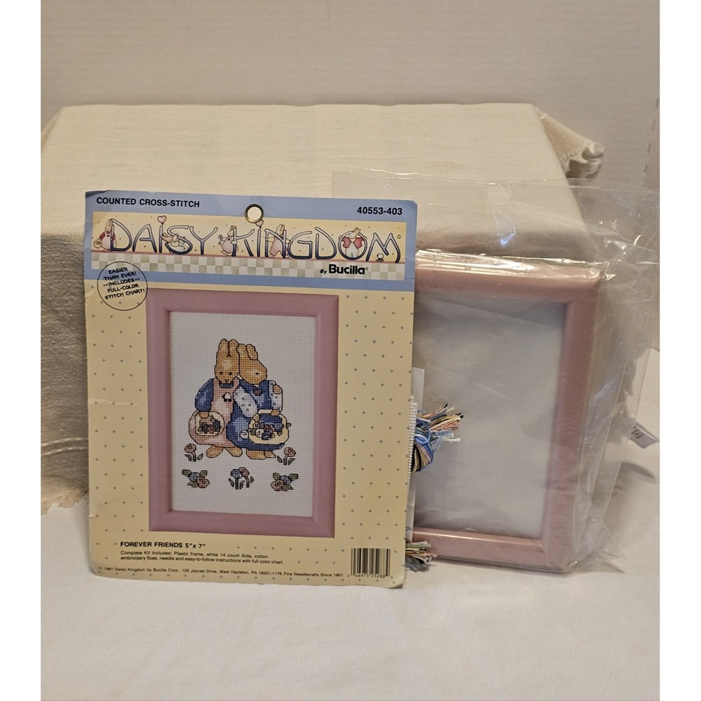 Vintage Daisy Kingdom Bucilla Easter Forever Friends Cross Stitch Framed Opened